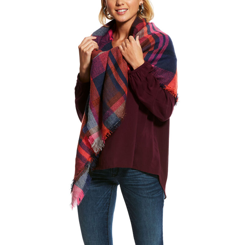 Szaliki I Chusty Damskie Ariat Plaid Blanket Scarves Różowe Granatowe | PL-601424