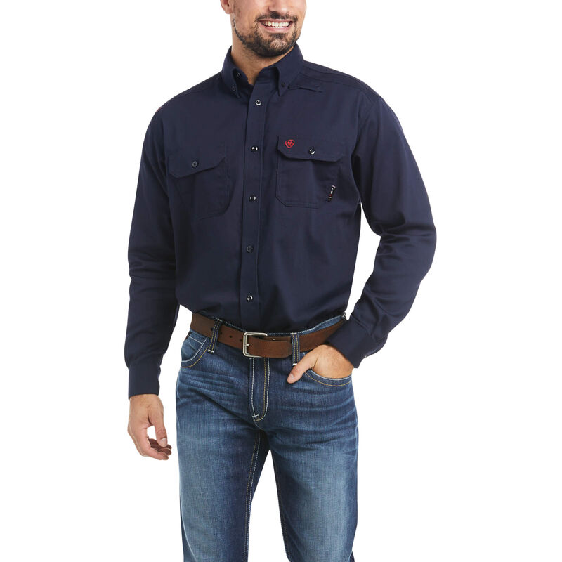 Koszula Robocza Męskie Ariat FR Solid Shirts Granatowe | PL-569102