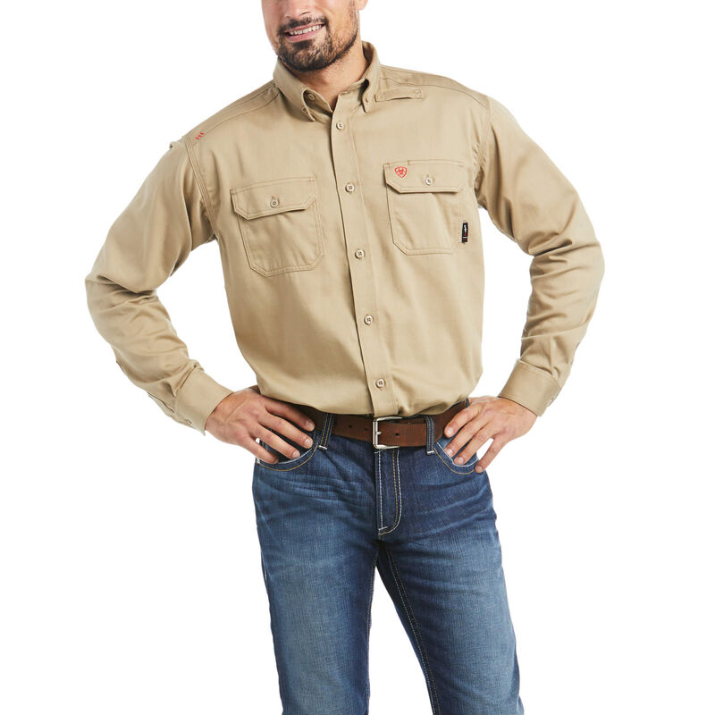 Koszula Robocza Męskie Ariat FR Solid Shirts Khaki | PL-905238